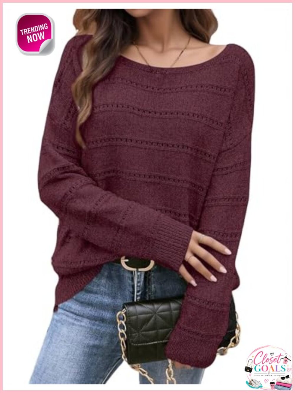 Crochet Boat Neck Off Shoulder Long Sleeve Pullover Sweater